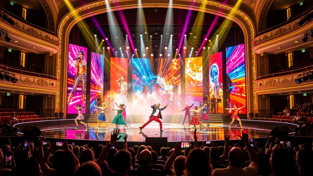 Spectacular Las Vegas stage show with dazzling lighting effects and LED displays